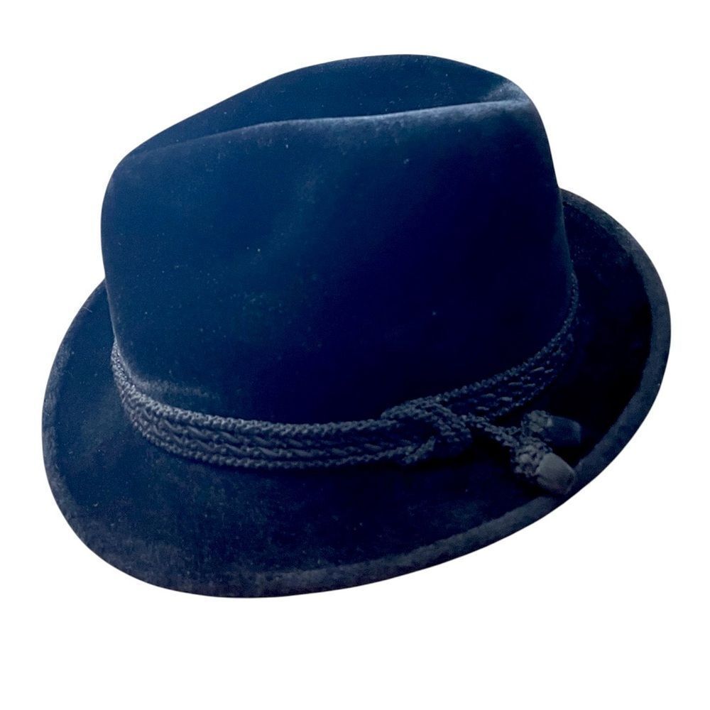 Vintage Anton Peschel “Tyrol” Black Velvet Fedora Hat West Germany
